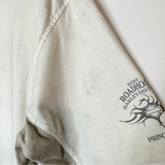 Harley Davidson Thrashed Collared Biker Motorcycle Shirt Cream Tan Logo Large - Picture 8 of 9